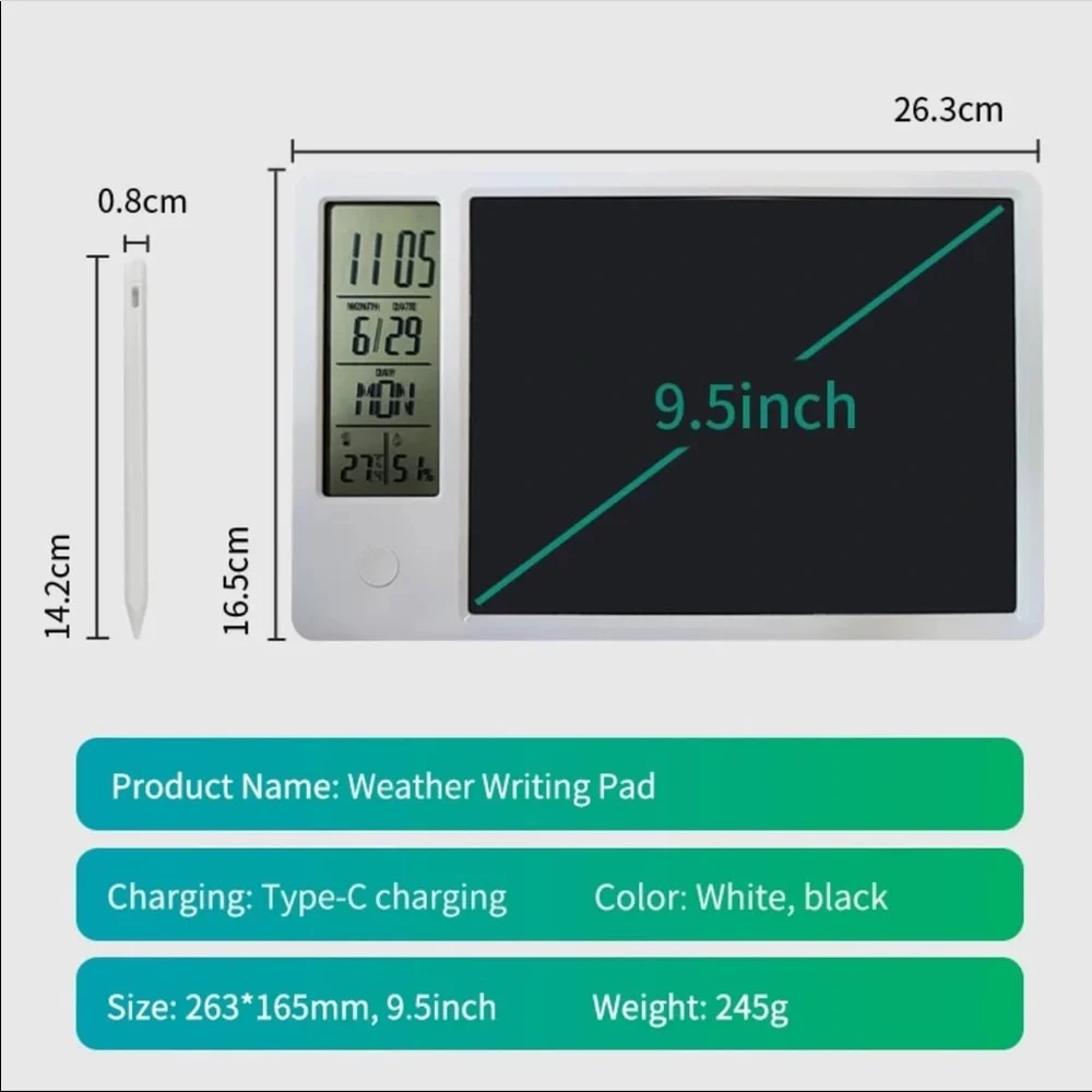 Drawing Pad 9.5 In Temperature Humidity Display Electronic Calendar Tablet Board